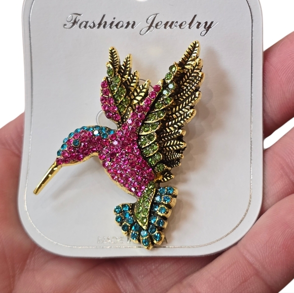 Hummingbird Rhinestone Goldtone Brooch - Picture 5 of 6